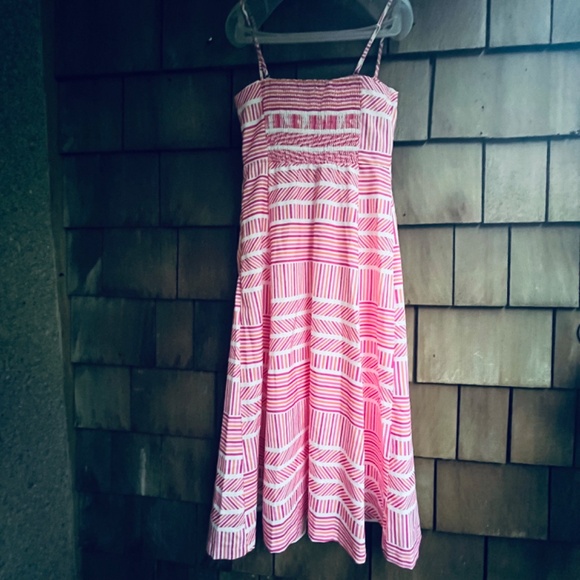 AQUA M, XL Striped Bustier Midi Dress - Exclusive Population Sundress  Smocked - Picture 12 of 16